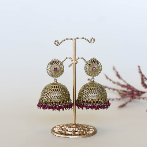 Jodha Jhumka Earrings - Magenta