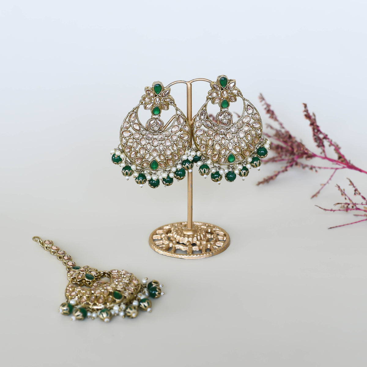 Zeenat Maang Tikka Set - Emerald Green