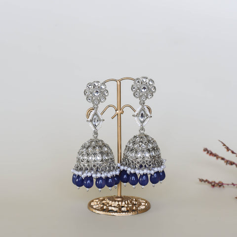 Neha Earrings - Silver base with Dark Blue